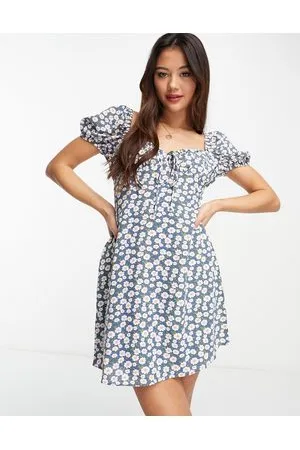 Glamorous Milkmaid mini tea dress in blue daisy
