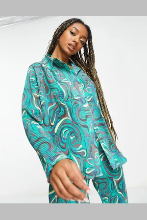 Daisy Street Relaxed shirt in plisse swirl co-ord