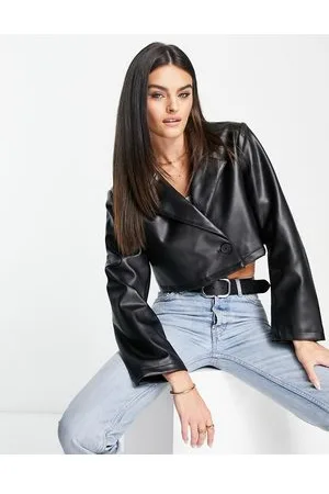 ASOS Cropped faux leather blazer jacket in