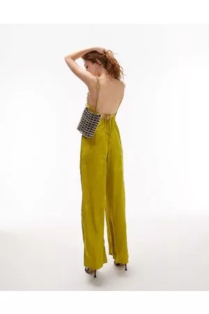 Topshop Cami jacquard jumpsuit in chartreuse