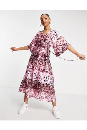 Liquorish Wrap midi dress in spot print
