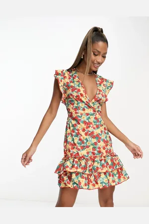 REBELLIOUS FASHION Plunge front mini dress with open back in floral