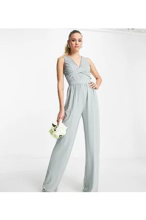 TFNC Bridesmaid wrap front jumpsuit in sage