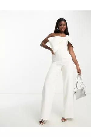 Forever New Women Jumpsuits - Fallen shoulder bow jumpsuit in ivory