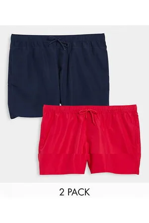 ASOS 2 pack swim shorts in mid length in navy/red SAVE