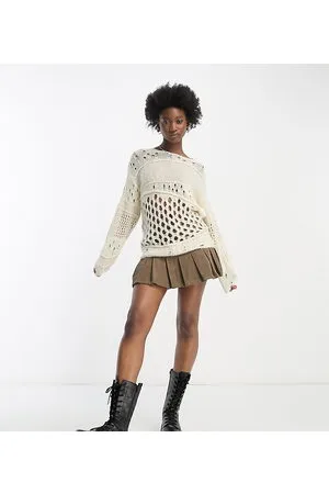 COLLUSION Knitted open stitch detail oversized jumper in ecru