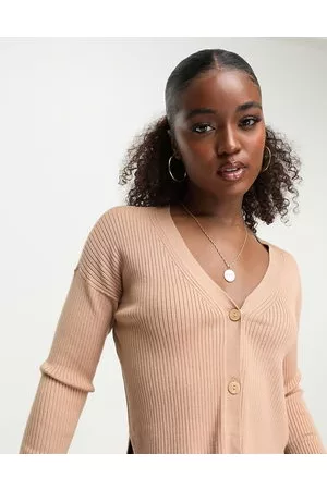 Abercrombie & Fitch Cropped ribbed cardigan in tan