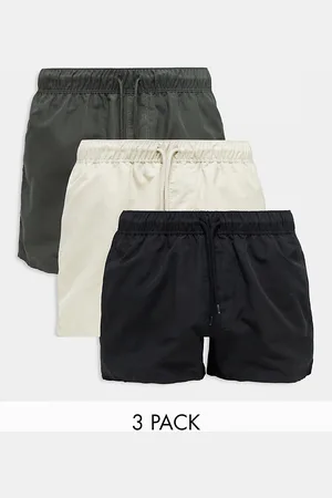 ASOS 3 pack swim shorts in short length in black/beige/khaki SAVE