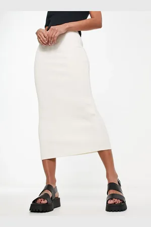 Pull&Bear Ribbed midaxi skirt in ecru