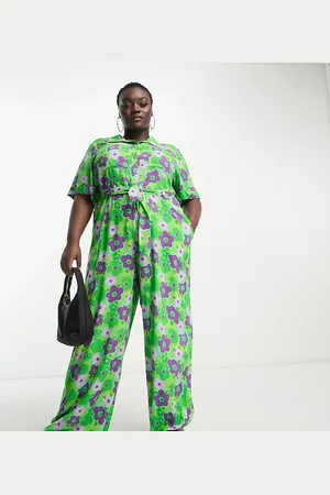 Native Youth Bold floral belted boilersuit in green and purple