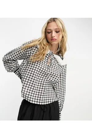 Reclaimed Shirt with oversized collar in and white check