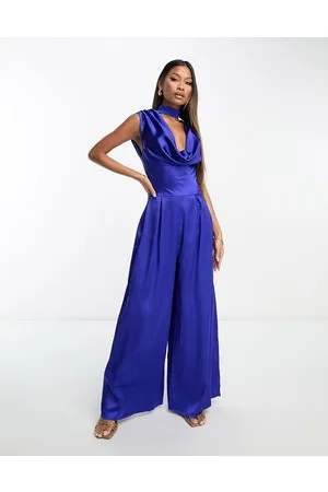First Distraction The label cowl neck jumpsuit in cobalt