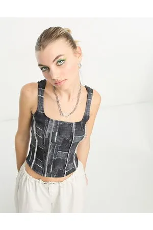 COLLUSION Exposed seam denim patchwork corset in