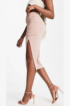 Flounce London Ruched midi skirt in mink