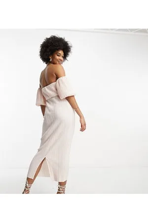 ASOS DESIGN Maternity off shoulder wrap plisse midi dress in soft