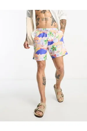 ASOS Swim shorts in mid length in scenic print