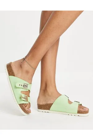 iconic alba double strap flat sandals in cucumber suede