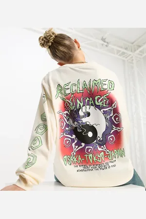 Reclaimed Ying yang long sleeve t-shirt in ecru