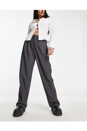 ONLY Pleat wide leg tailored trousers in charcoal