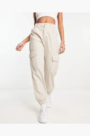 Bershka Cuffed cargo trousers in stone
