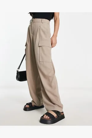 River Island Wide leg cargo utility trouser in beige