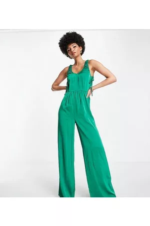 Lola May Satin ruched side wide leg jumpsuit in