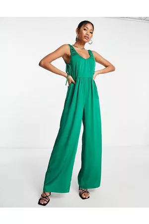 Lola May Satin ruched side wide leg jumpsuit in
