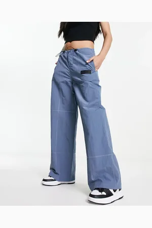 ASOS DESIGN wide leg nylon cargo pants with elastic waist in bright blue