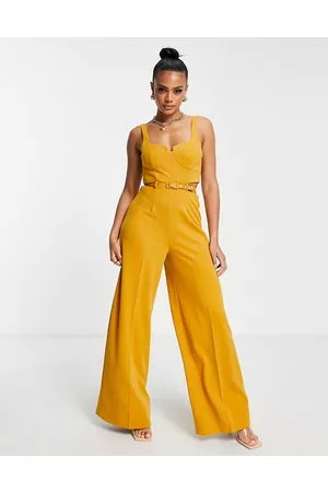 ASOS Tailored corset cut out jumpsuit with belt in mustard