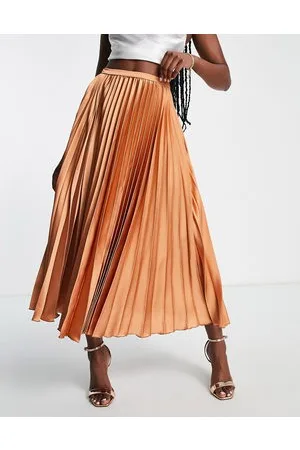 ASOS Satin pleated midi skirt in tan