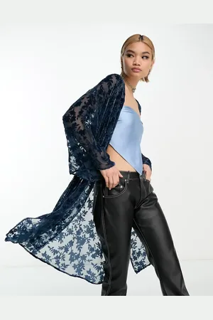 Sisters of the Tribe Maxi kimono with tie front in two tone velvet burnout
