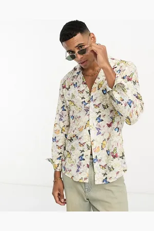 Devils Advocate Viscose revere collar long sleeve butterfly print shirt in
