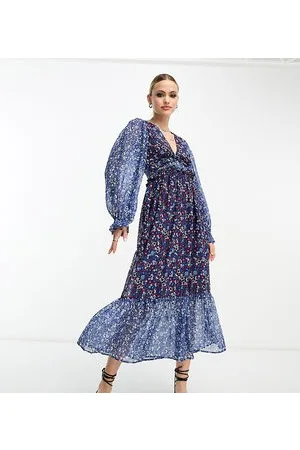 VIOLET ROMANCE Frill hem midaxi dress in floral print