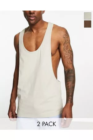 ASOS 2 pack extreme racer back vest in stone and brown