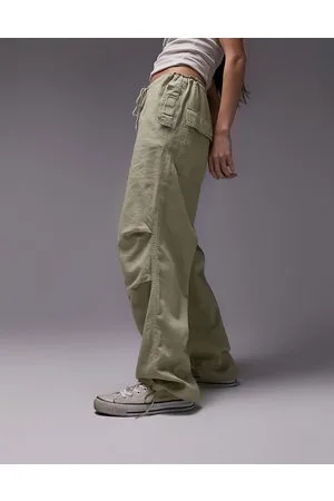 Topshop Balloon parachute linen trouser in sage