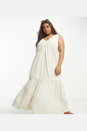 ASOS ASOS DESIGN Curve crinkle trapeze maxi sundress in natural