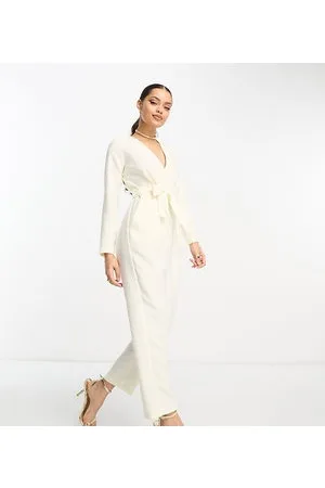 Closet London Ribbed Wide Leg Jumpsuit, Ecru at John Lewis & Partners