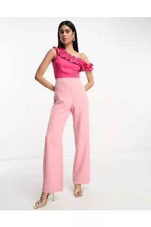 In The Style Women Jumpsuits - Exclusive contrast frill one shoulder jumpsuit in