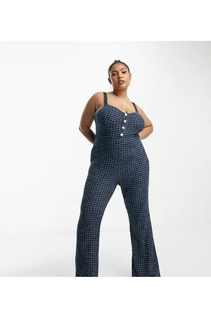 ASOS Women Jumpsuits - ASOS DESIGN Curve boucle button front jumpsuit with flare leg in houndstooth