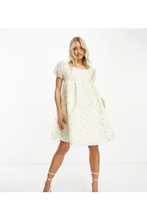 Glamorous Glamorous Maternity square neck mini smock dress in yellow ditsy organza