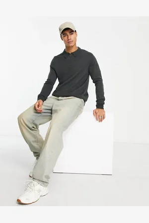 Soul Star Soulstar muscle fit 1/4 zip knitted polo in charcoal