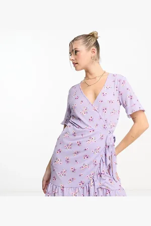 JDY Exclusive wrap mini tea dress in lilac vintage floral
