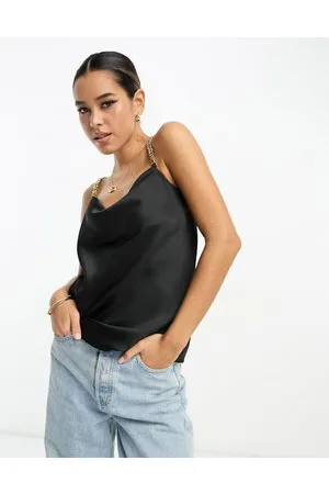 River Island Satin cowl neck cami top with chain straps in