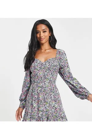 Miss Selfridge Petite corset detail frill mini tea dress in ditsy print