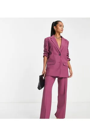 Loose Vintage Purple Women Pants Suits Peaked Lapel Wide Legs Trousers 2  Pieces Double Breasted Casual Fashion Young Blazer+Pant - AliExpress