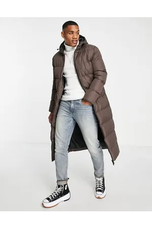 ASOS DESIGN longline puffer coat with hood in gray | ASOS