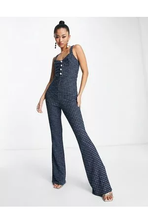 ASOS Women Jumpsuits - Boucle button front jumpsuit with flare leg in houndstooth