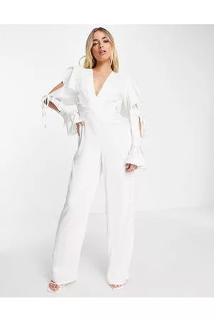 Lashes of London Women Jumpsuits - Plunge neck jumpsuit with tie sleeve detail in
