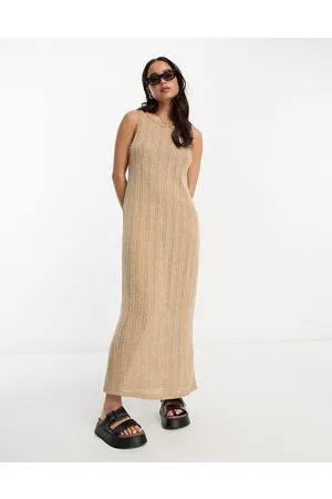 Pull&Bear Textured sleeveless column maxi dress in light