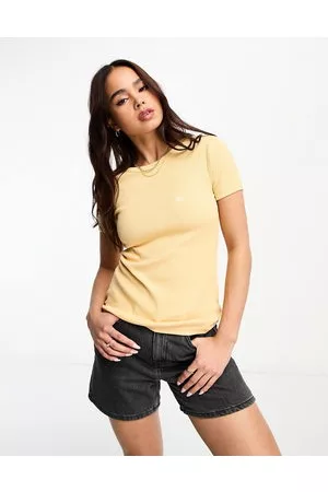 Lee Women Embroidered T-shirts - Lee ribbed tee with embroidered logo in sunset gold